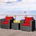 Wade Logan® Alycen 3 Piece Rattan Seating Group w/ Cushions Synthetic Wicker/All - Weather Wicker/Wicker/Rattan in Red/Black | Outdoor Furniture | Wayfair