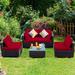 Latitude Run® Rattan Sectional Seating Group w/ Cushions Synthetic Wicker/All - Weather Wicker/Wicker/Rattan in Red | 25 H x 29 W x 29 D in | Outdoor Furniture | Wayfair