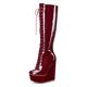 NobleOnly Women's Platform Mid-Calf Wedge Boots Lace-Up Zipper 6.3IN High Heels Red Burgundy Patent Shoes UK10