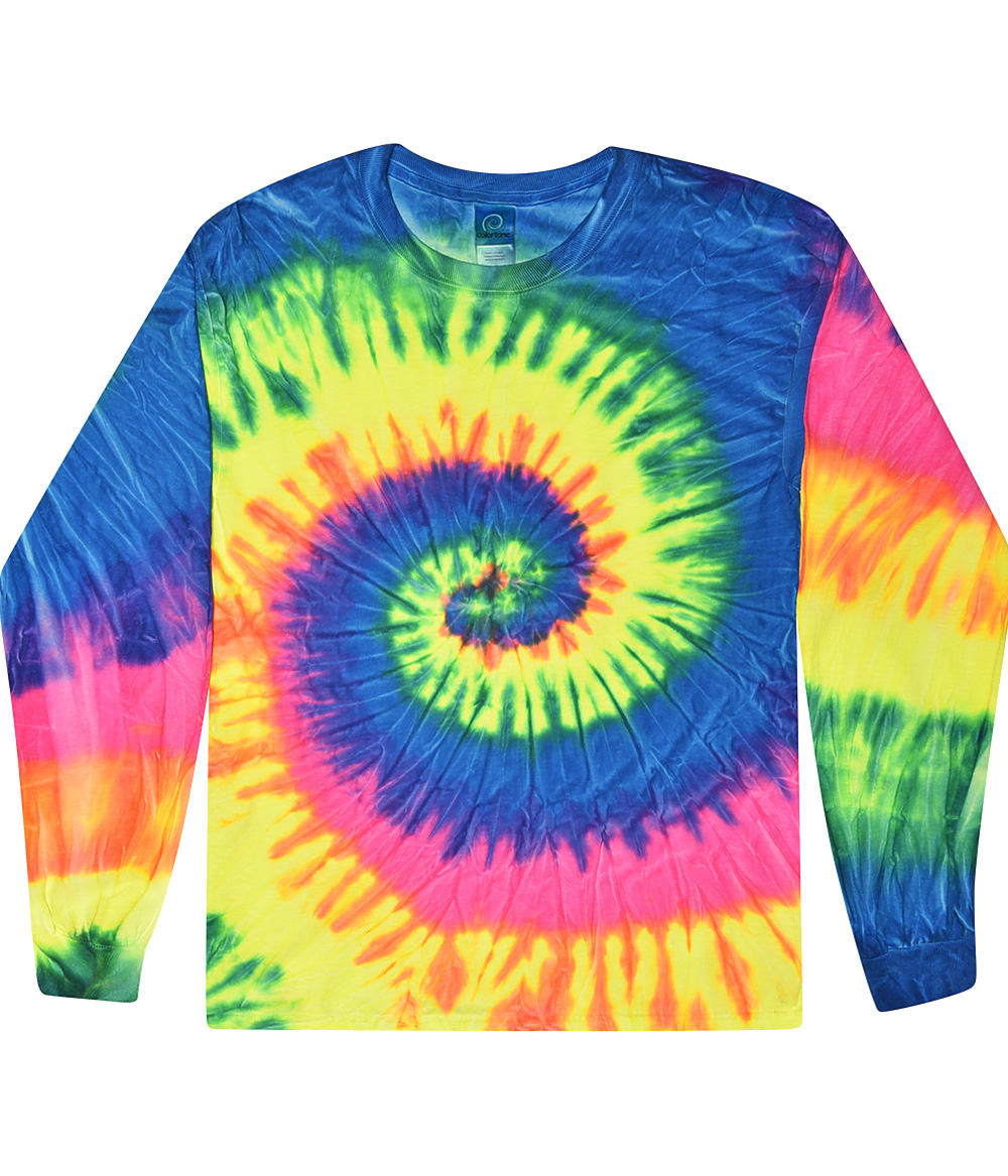 Tie-Dye CD2000Y Youth Long Sleeve Tie Dye Top in Neon Rainbow size XS 2-4 2000Y, T2000Y