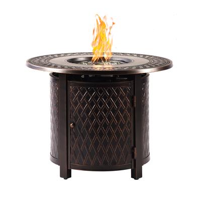 Round 34 in. x 34 in. Aluminum Propane Fire Pit Table with Glass Beads, Two Covers, Lid, 37,000 BTUs