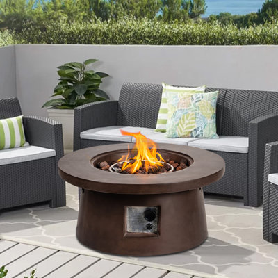 Get The Brayden Studio Outdoor Summer Round Shape Propane Gas Fire Pit Concrete In Brown Size 14 0 H X 29 5 W X 29 5 D In Wayfair From Wayfair Now Accuweather Shop