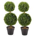 Garden Mile Topiary Tree Ball Boxwood Garden Ornaments Faux Plants Double Duo Bobble Plant Pots Fake Plants Artistic Round Ball Cut Artificial Plants Indoor Garden Bush Doorway Porch (Pack of 2)