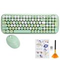 Wireless Keyboard and Mouse Combo, 2.4G, with Numeric Keypad, Fashion USB keyboard, Cute Round Retro Keycaps +Lovely Mice Kit, for PC, Laptop, Computer - Green Colorful