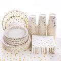 201PCS Polka Gold Dots Party Supplies Party Tableware, (50 Guests) Paper Plates, Napkins Cups, Tablecloth, for Baby Shower Birthday Bridal Shower Weddings Anniversary Decorations