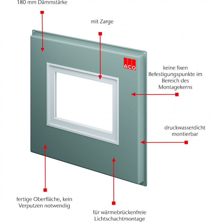ACO Therm Block Montageplatte druckwasserdichte Montage mit Zarge für Kunststofflichtschächte, 75x100 cm, 150x140 cm,18 cm Image