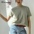 Hirsionsan – t-shirt surdimensionné 100% coton pour femme basique ample à manches courtes doux