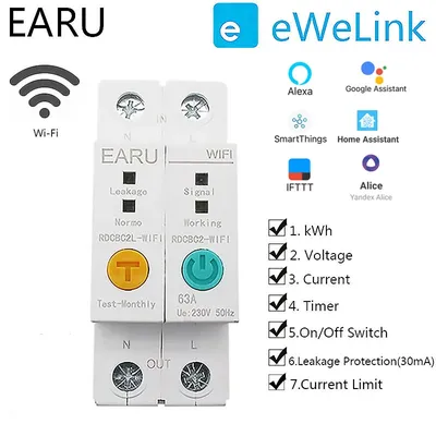 EWeLink-Disjoncteur WIFI 2P compteur d'énergie minuterie kWh citations de commutateur voltmètre