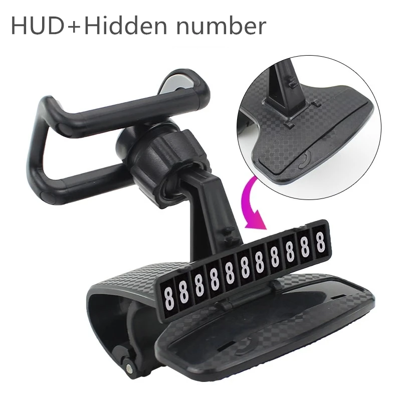 Nouveau Support de téléphone pour tableau de bord de voiture HUD 360 ° Support de Clips de voiture GPS réglable, numéro de stationnement caché pour téléphone portable, Support de voiture