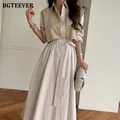 BGTEEVER-Robe trapèze rayée pour femme col rabattu simple boutonnage à lacets faux 2 pièces