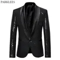 Veste à paillettes noires pour hommes col châle à un bouton blazer à paillettes scintillantes pour