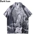 Dark Icon-Chemise hawaïenne vintage pour homme haut de rue pour homme plage vacances été