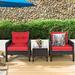 Winston Porter 3pcs Outdoor Patio Rattan Wicker Conversation Set W/turquoise Cushions Synthetic Wicker/All - Weather Wicker/Wicker/Rattan | Wayfair