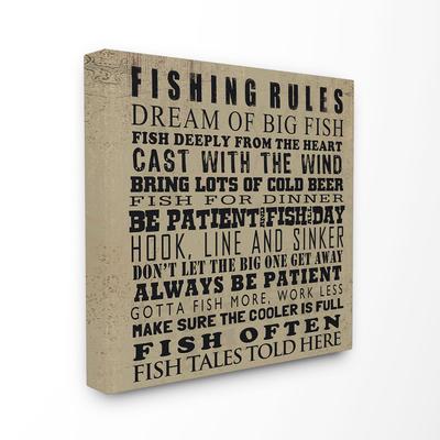 Fishing Rules Typography Stretched Canvas Wall Art