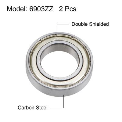 6903ZZ Deep Groove Ball Bearings Z2 17x30x7mm Double Shielded Carbon Steel 2pcs - 17mmx30mmx7mm