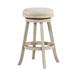 29 Inches Wooden Swivel Bar Stool with Round Fabric Seat, Ivory