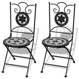vidaXL Folding Bistro Chairs 2 pcs Ceramic Black and White - 14.6" x 17.3" x 35"