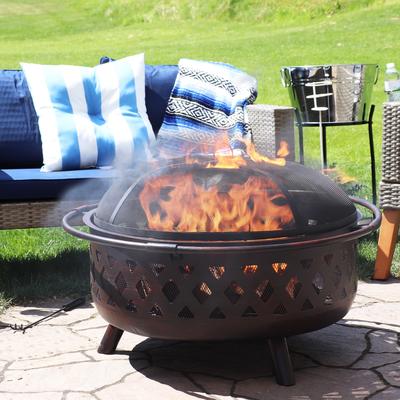 36-in. Bronze-finished Cross-weave Steel Firepit w/ Spark Screen