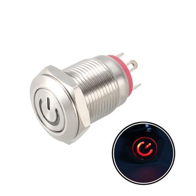 Momentary Metal Push Button Switch Flat Head 12mm Mounting 1NO 3-6V LED - Red