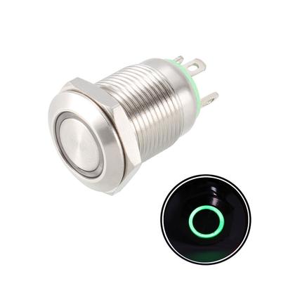 Momentary Metal Push Button Switch 12mm Mounting Dia 1NO 3-6V LED Light - Green