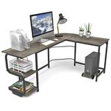 Reversible Panel L- Shaped Wood Computer Desk PC Laptop Steel Corner Table Workstation With S- bookshelves Home Office