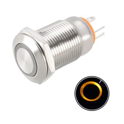 Latching Metal Push Button Switch 12mm Mounting Dia 1NO 3-6V LED Light - Yellow