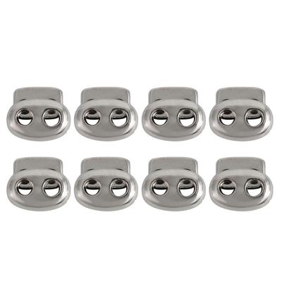 8pcs Plastic Spring Cord Locks Double Hole End Rope Toggle Fastener - Silver Tone