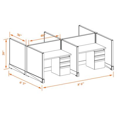 Small Office Cubicles 39H 4pack Cluster Unpowered