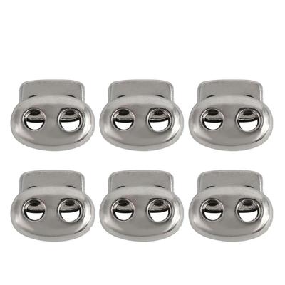 6pcs Plastic Spring Cord Locks Double Hole End Rope Fastener Slider - Silver Tone