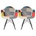 Set of 2 Arm Chair Dining Chairs Fabric Patchwork Wood Multi-color Black Wood Leg Home Restaurant Office Designer
