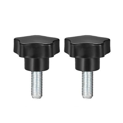 2 Pcs Star Knobs Grips M12 x 35mm Male Thread Steel Zinc Stud Black PP - M12 x 35mm