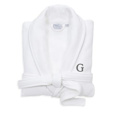 Authentic Hotel and Spa White Unisex Turkish Cotton Waffle Weave Terry Bath Robe with Grey Block Monogram