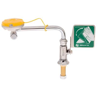 Haws Swing-away eyewash designed to be mounted on right side of sink.