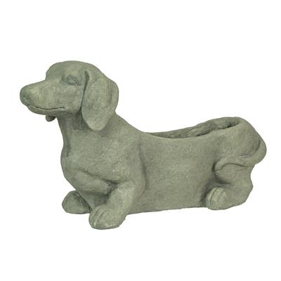 Zeckos Grey Stone Finish Dachshund Dog Indoor Outdoor Planter - 11.25 X 20 X 6 inches