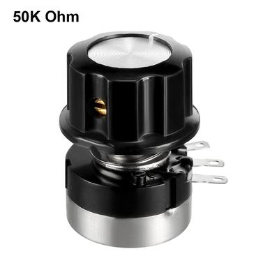 50K Ohm Variable Resistors Single Turn Rotary Carbon Film Potentiometer w Knob - Black,Silver Tone