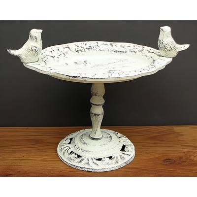 Antique White Cast Iron Bird Bath Aged Vintage Style Garden or Outdoor Decoration with Timeless Appeal - 11.5"W x 8.75"H x 6"D