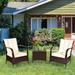 3 Pieces Patio Rattan Conversation Set with Glass Top Coffee Table and Cushions