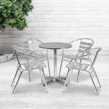 23.5-foot Round Aluminum Indoor/ Outdoor Table with 4 Slat Back Chairs