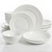 16pc Bone China Double Bowl Dinnerware Set in White
