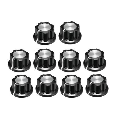 10Pcs 22.9x13.5mm Top Potentiometer Volume Control Rotary Knobs - Black,Silver Tone