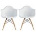 Set of 2 Plastic Designer Chair With Arm White Natural Wood Legs Dining Armchair