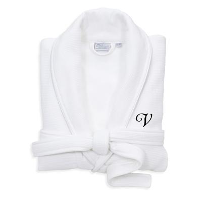 Authentic Hotel and Spa White Unisex Turkish Cotton Waffle Weave Terry Bath Robe with Black Script Monogram