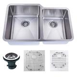 Atlas Undermount 18 Gauge Stainless Steel 32" 55/45 Double Bowl Kitchen Sink with Grid and strainer