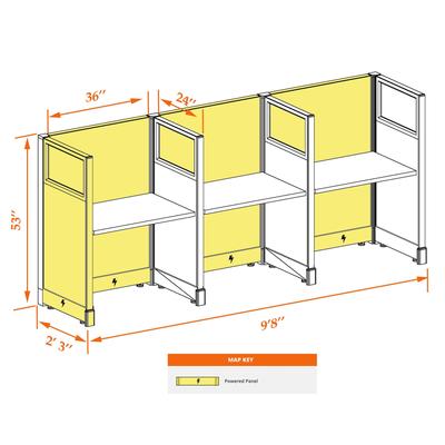 Cubicle Workstations 53H 3pack Inline Powered