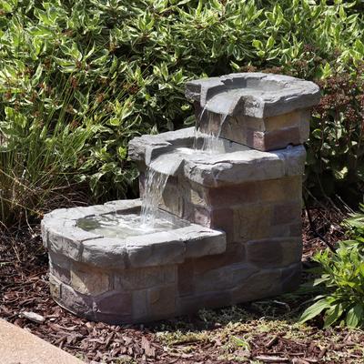 3-Tier Brick Steps Outdoor Water Fountain 21" Lawn & Garden Feature