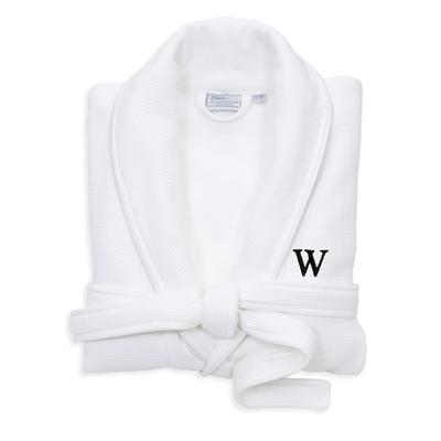 Authentic Hotel and Spa White Unisex Turkish Cotton Waffle Weave Terry Bath Robe with Black Block Monogram