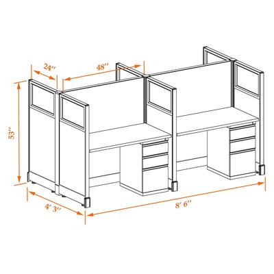 Cubicle Workstations 53H 4pack Cluster Unpowered