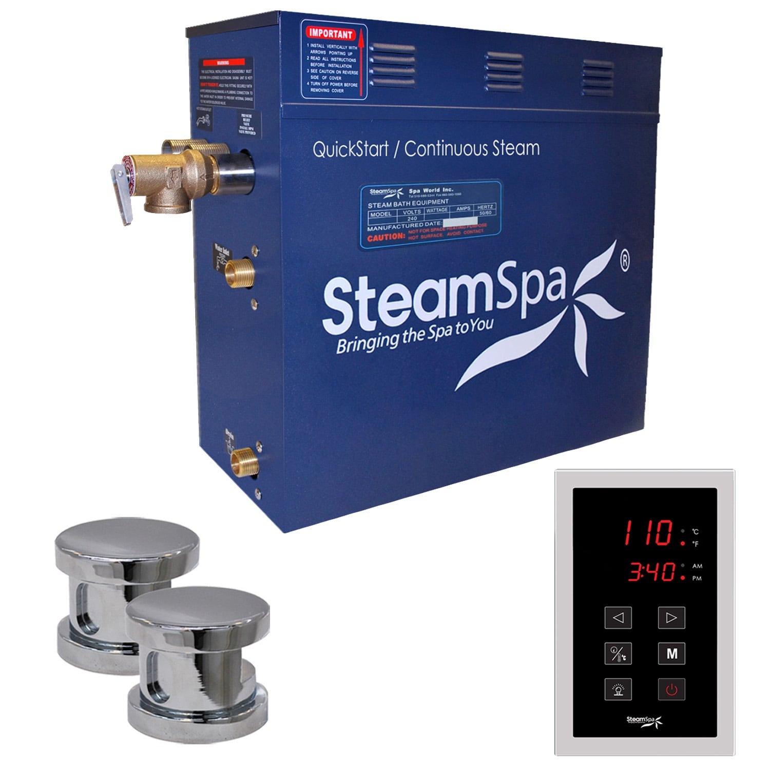 SteamSpa Oasis 10.5kw Touch Pad Steam Generator Package in Chrome - 9.5 in. L x 17 in. W x 15 in. H