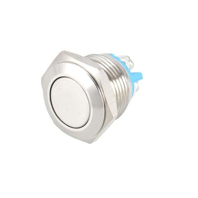 Momentary Metal Push Button Switch Flat Head 16mm Mounting 1NO AC 250V 3A - Silver Tone