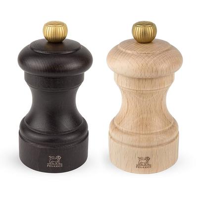 Peugeot 2/22594 Bistro 4 Inch Chocolate Pepper Mill and 4 Inch Natural Salt Mill Set - Chocolate & Natural